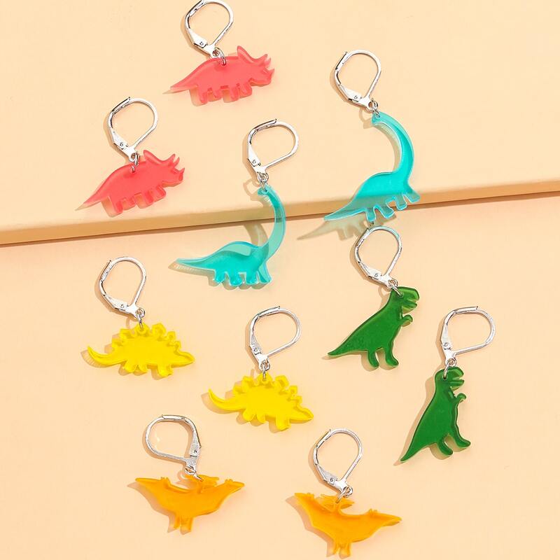 

5pairs Clear Dinosaur Drop Earrings, Multicolor