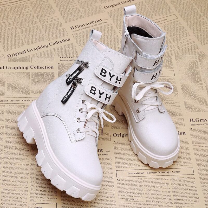 

Flatform Velcro Strap Boots, Beige