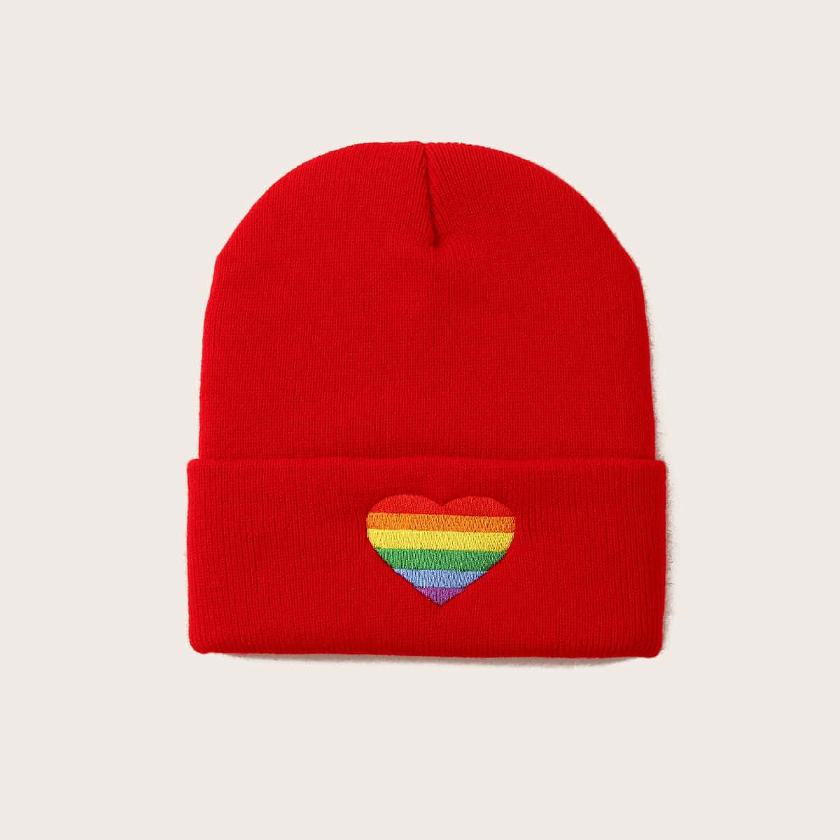 

Rainbow Heart Beanie, Red