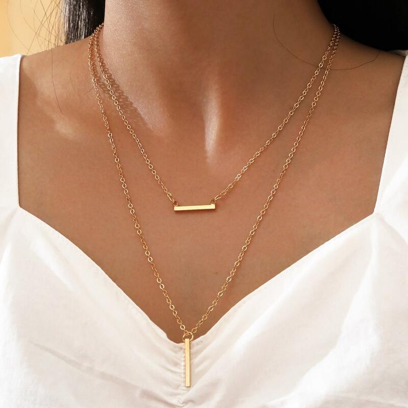 

Bar Decor Layered Necklace, Gold