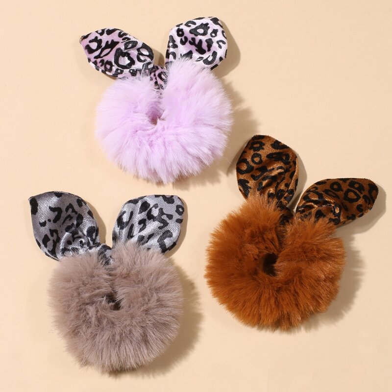 

3pcs Leopard Fluffy Scrunchie, Multicolor
