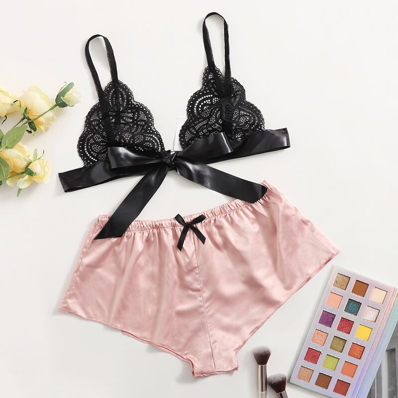 

Lace Bow Lingerie Set, Multicolor
