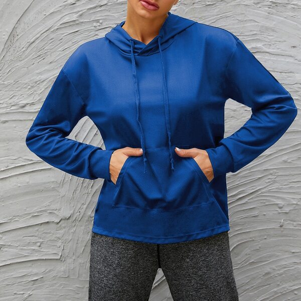 

Kangaroo Pocket Drawstring Sports Hoodie, Blue