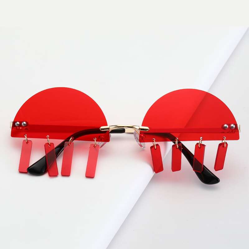 

Geo Tassel Rimless Sunglasses, Red