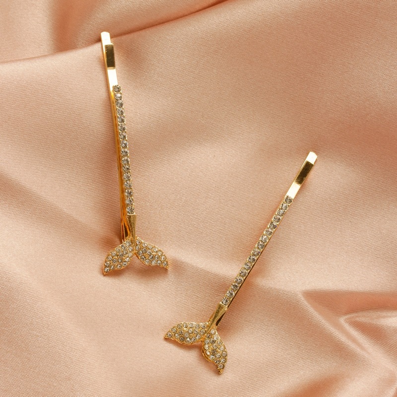 

2pcs Rhinestone Fish Tail Bobby Pin, Gold