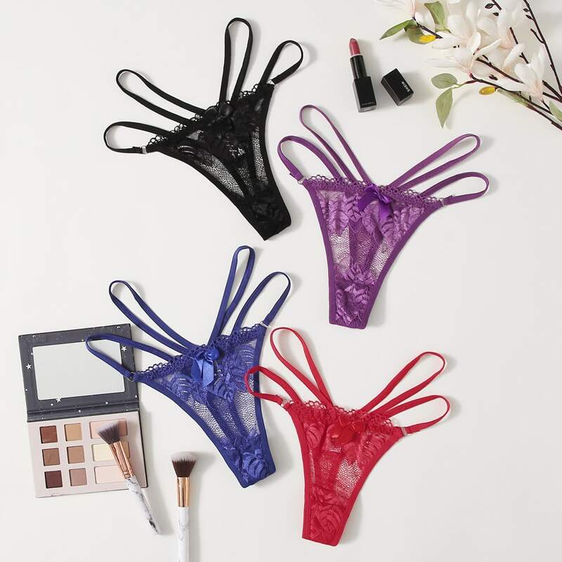 

4pack Lace Cut Out Panty Set, Multicolor