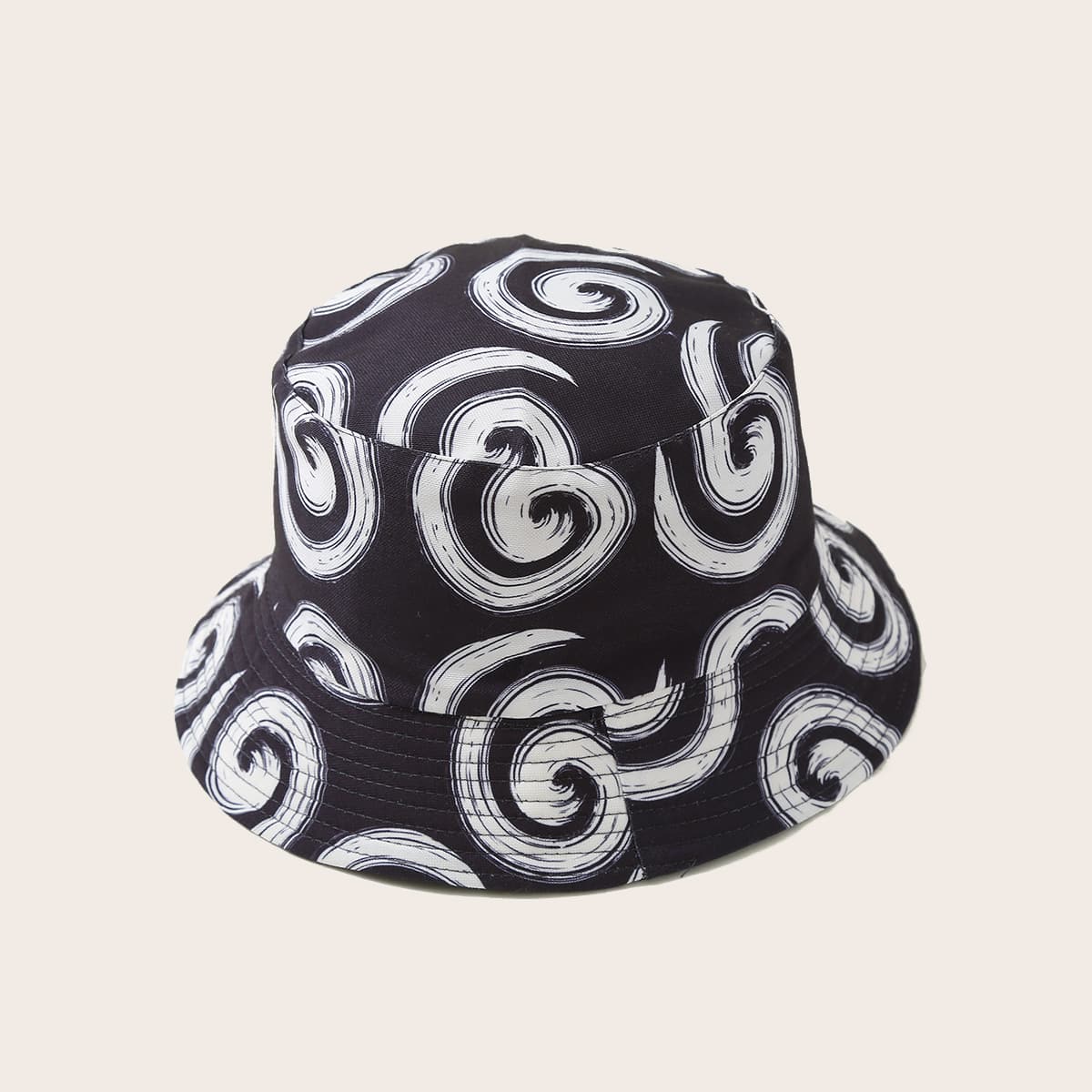 

Graphic Pattern Bucket Hat, Black