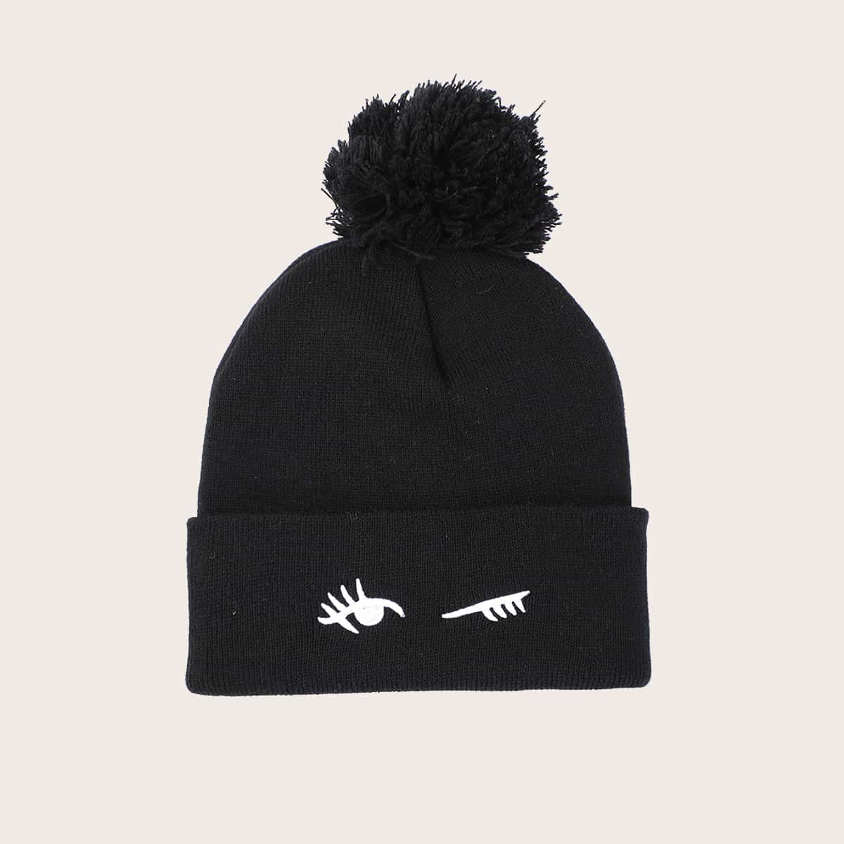 

Eye Pattern Pom Pom Beanie, Black