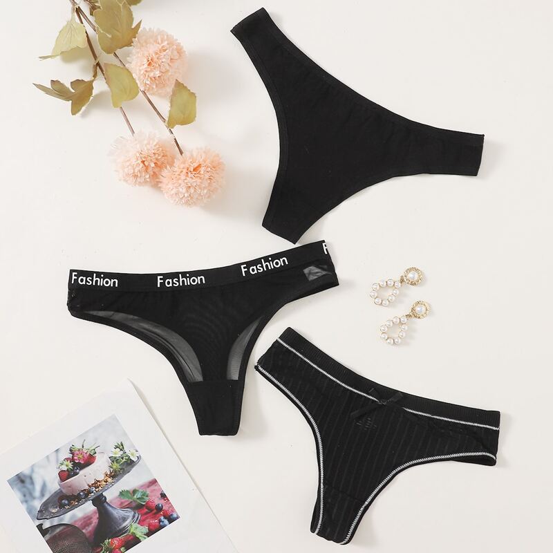 

3pack Letter Tape Panty Set, Black