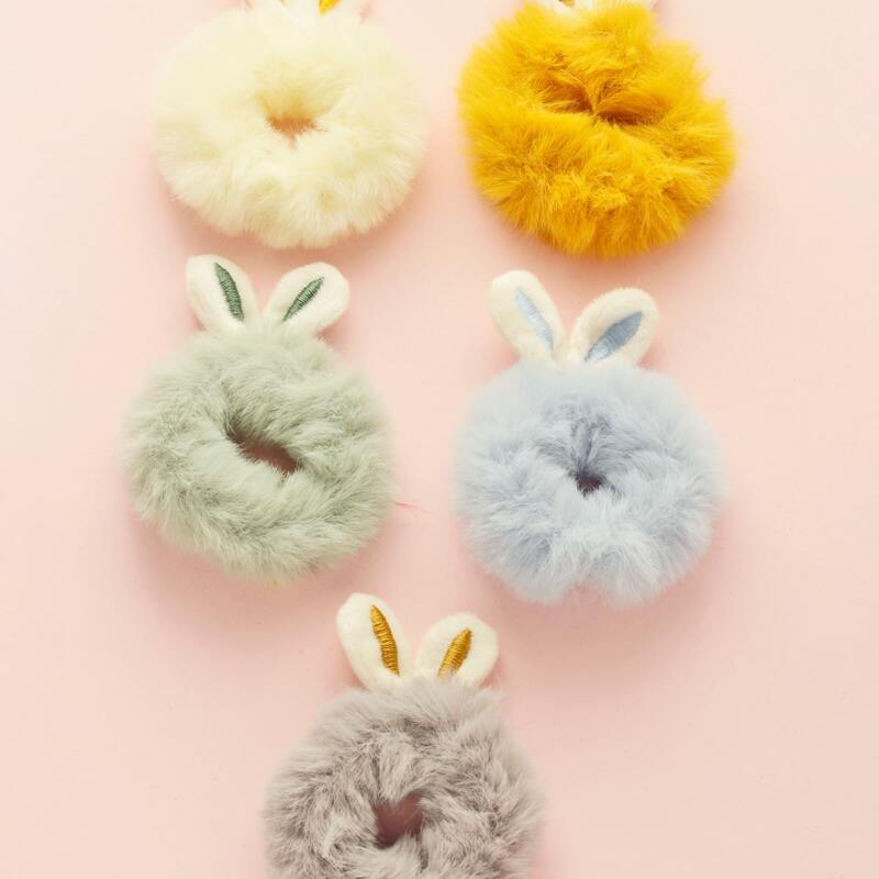 

2pcs Random Fluffy Bunny Hair Tie, Multicolor