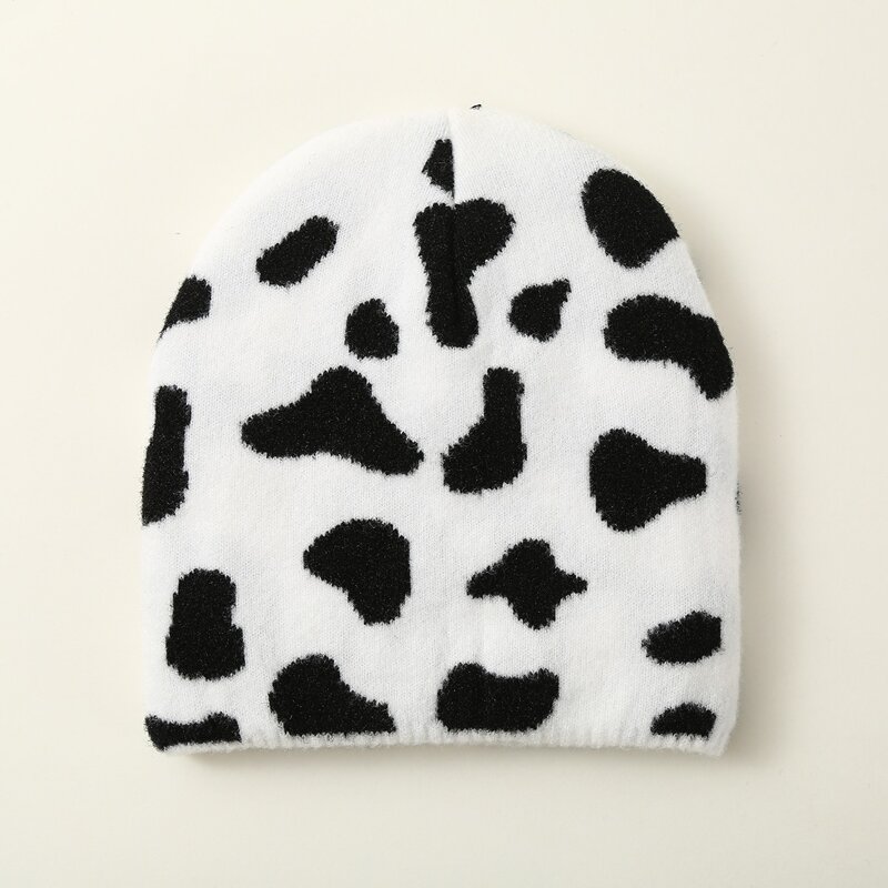 

Cow Pattern Fluffy Beanie, Black and white