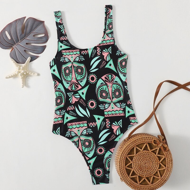 

Allover Print One Piece Swimsuit, Multicolor