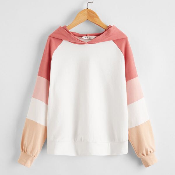 

Girls Raglan Sleeve Colorblock Hoodie, White