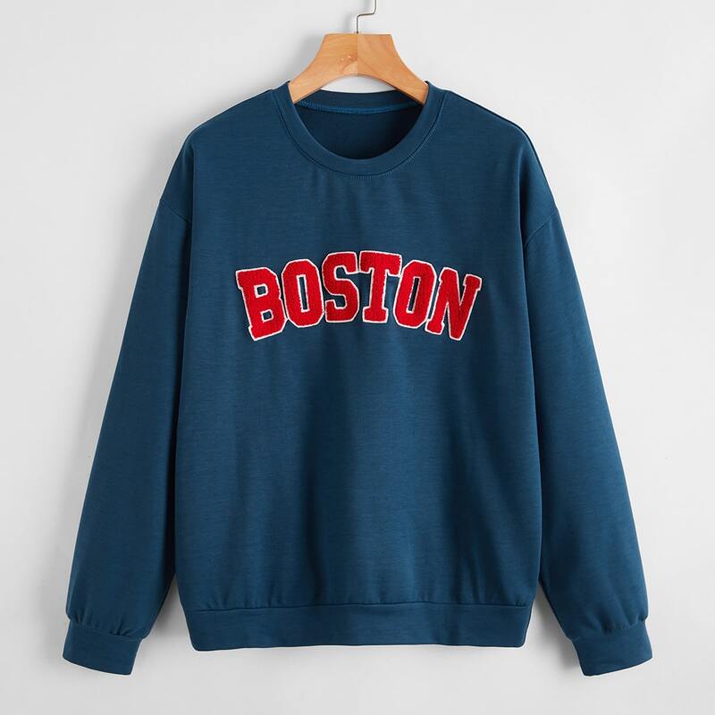 

Letter Drop Shoulder Sweatshirt, Dusty blue