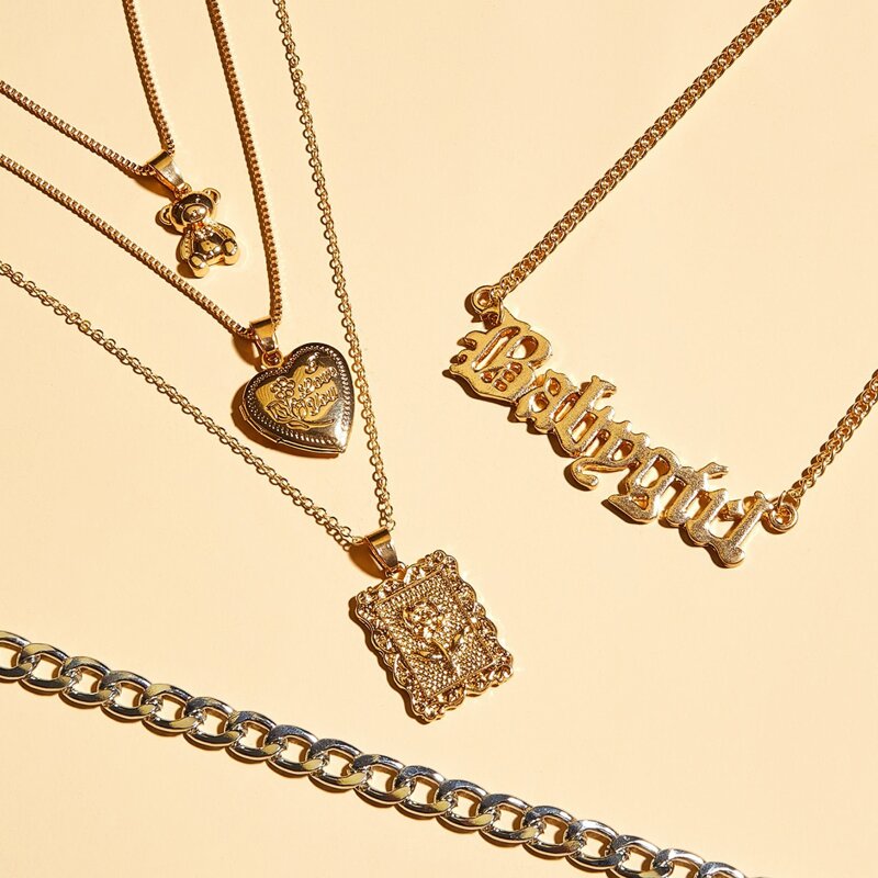 

Heart & Lock Layered Chain Necklace, Gold