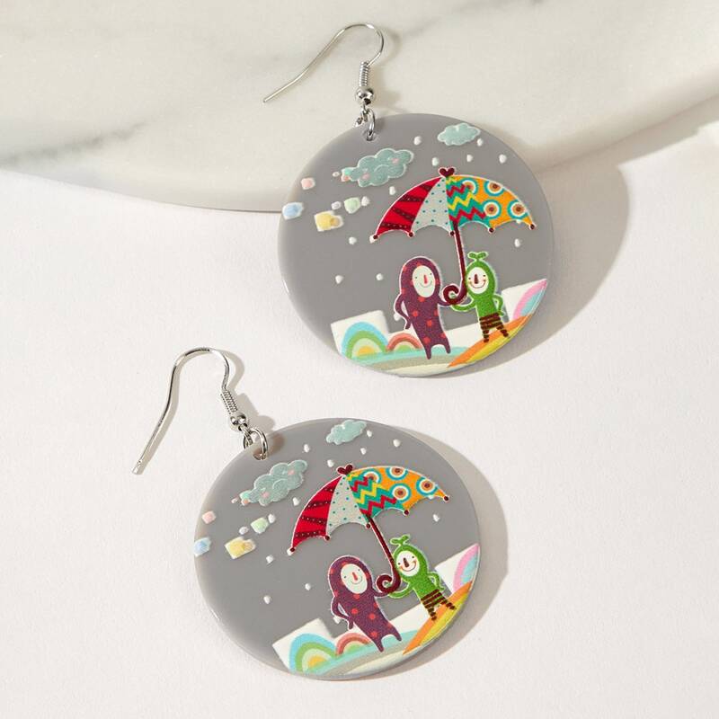 

Cartoon Round Drop Earrings, Multicolor