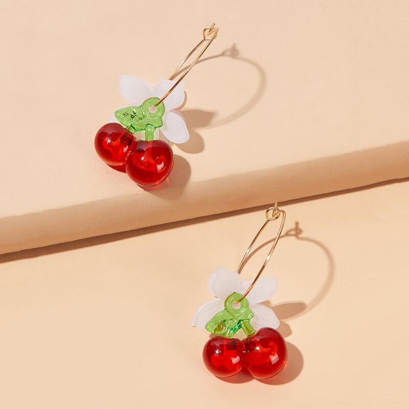 

Cherry & Floral Hoop Earrings, Multicolor