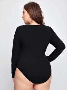 Celure Plus Cut Out Front Tee Bodysuit - Black - View 2