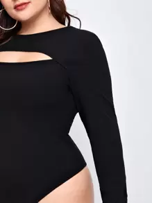 Celure Plus Cut Out Front Tee Bodysuit - Black - View 4