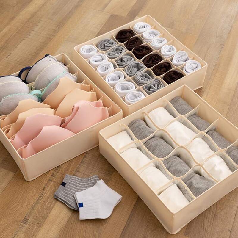 

1pc Multi-grid Underwear Storage Box, Beige