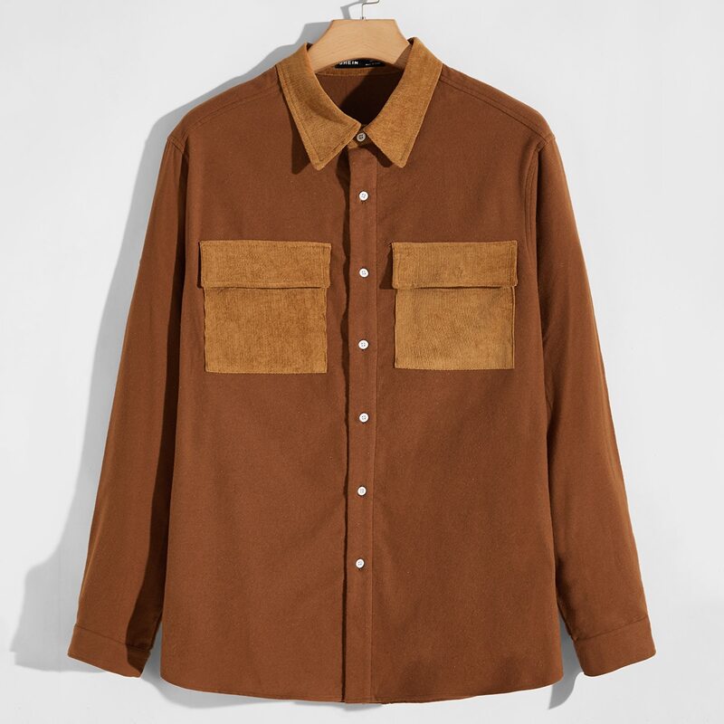 

Guys Cord Collar and Flap Pocket Shirt, Brown