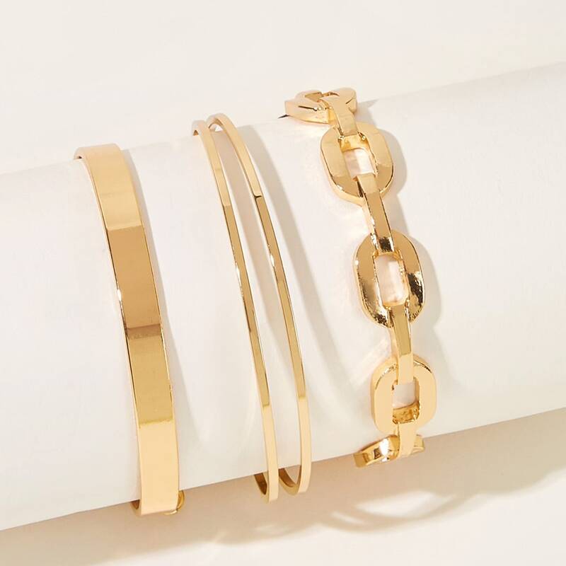 

3pcs Simple Chain Bracelet, Gold