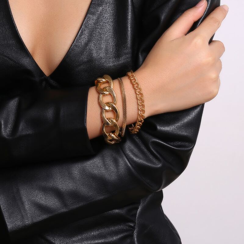 

3pcs Chunky Chain Bracelet, Gold