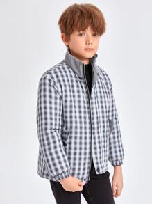 SHEIN Cazadora acolchada de cuadros panel reflexiva - Gris - Ver 4