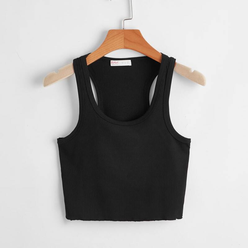 

Solid Rib Crop Tank Top, Black