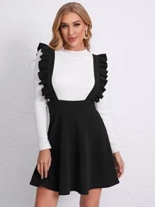 SHEIN Privé Vestido de tiras de patinador con tira ribete con fruncido - Negro - Ver 3