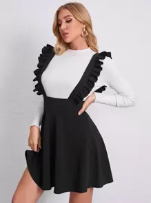 SHEIN Privé Vestido de tiras de patinador con tira ribete con fruncido - Negro - Ver 2