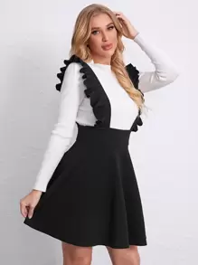 SHEIN Privé Vestido de tiras de patinador con tira ribete con fruncido - Negro - Ver 5