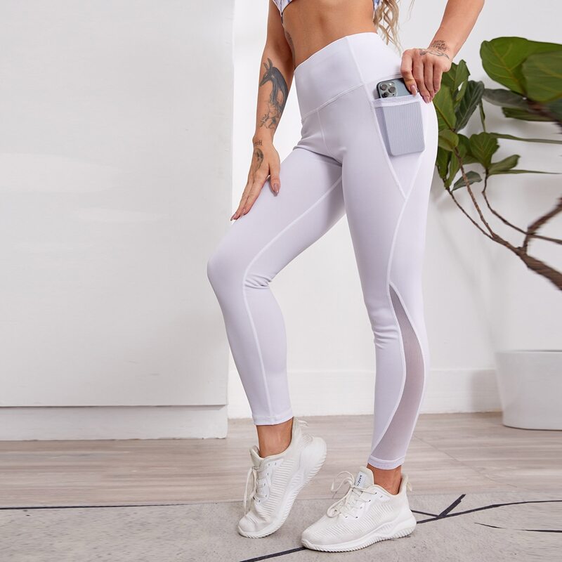 

Wide Band Waist Sports Leggings With Phone Pocket, Lilac purple