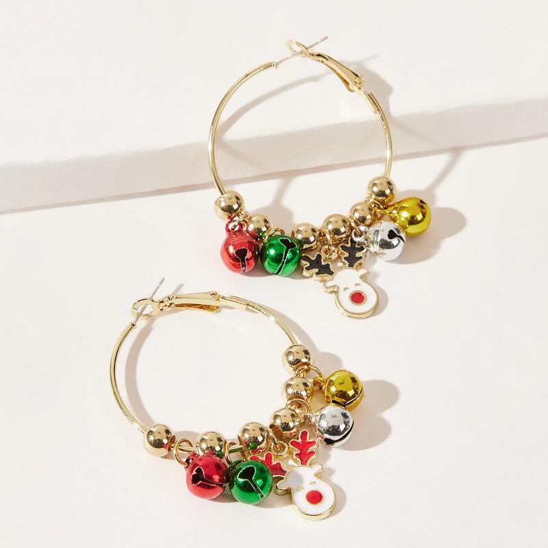 

Christmas Deer & Bell Hoop Earrings, Multicolor