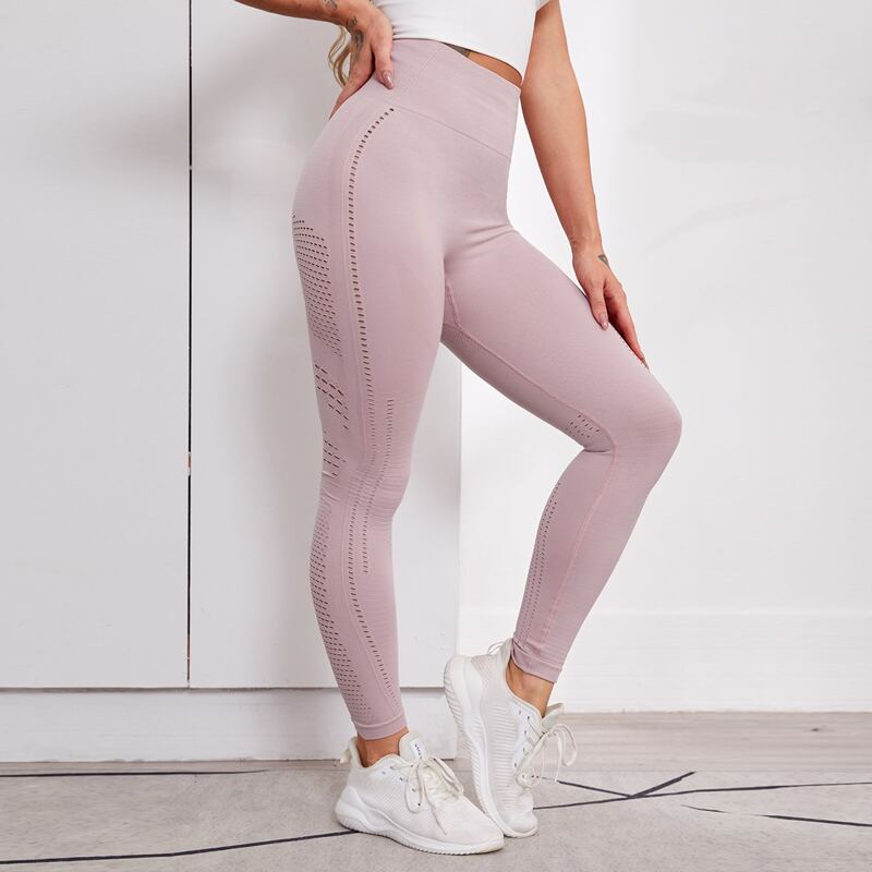 

Cut Out Solid Seamless Sports Leggings, Dusty pink