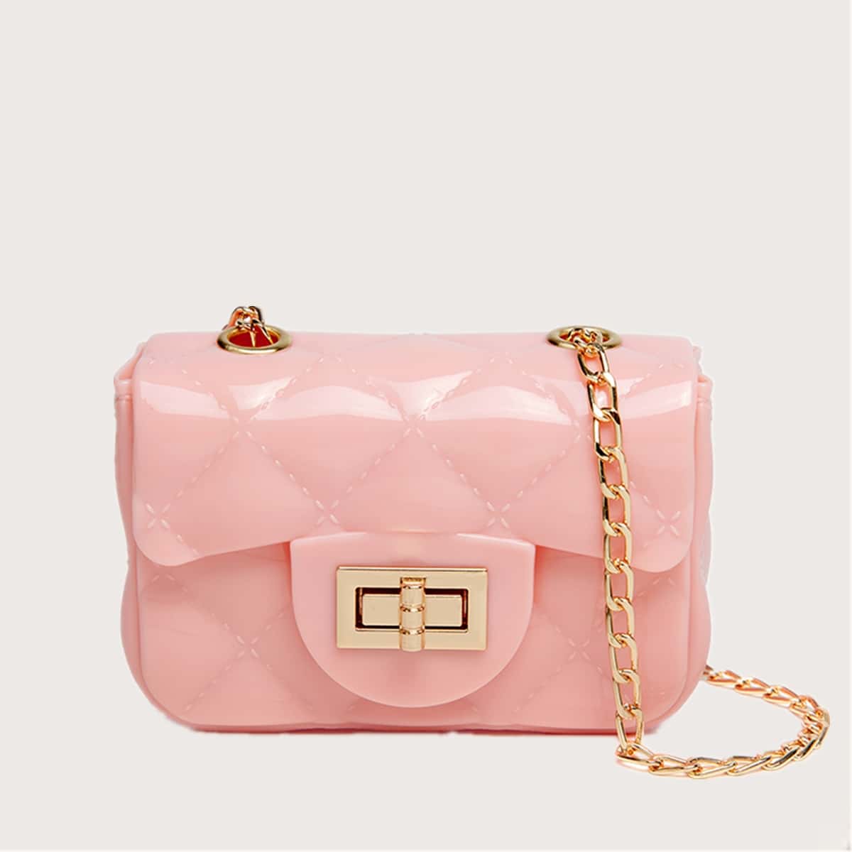 

Quilted Mini Chain Crossbody Bag, Baby pink
