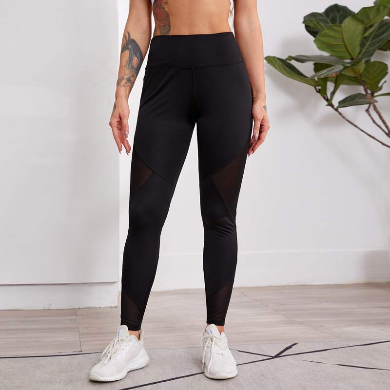 

Mesh Panel Sports Leggings, Black