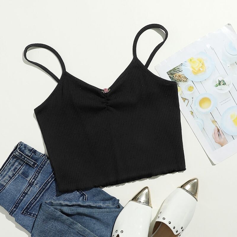 

Solid Ribbed Crop Cami, Black