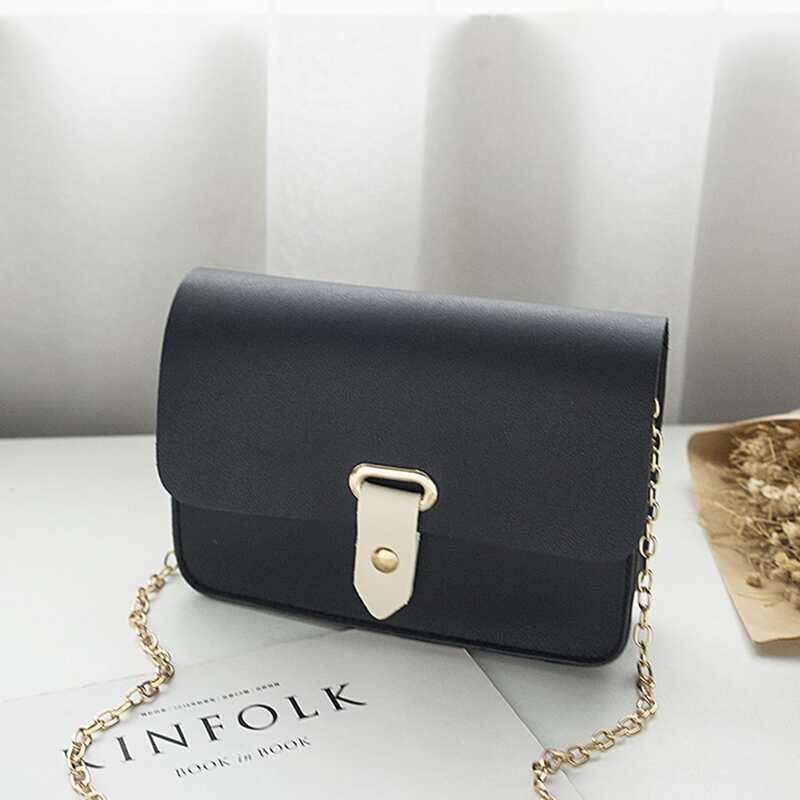 

Solid Flap Chain Crossbody Bag, Black