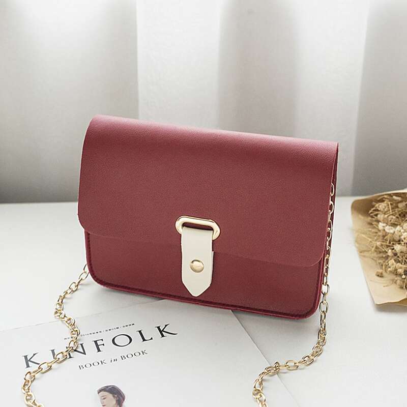 

Solid Flap Chain Crossbody Bag, Rose red