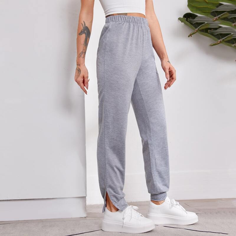

Elastic Waist Solid Sports Pants, Grey