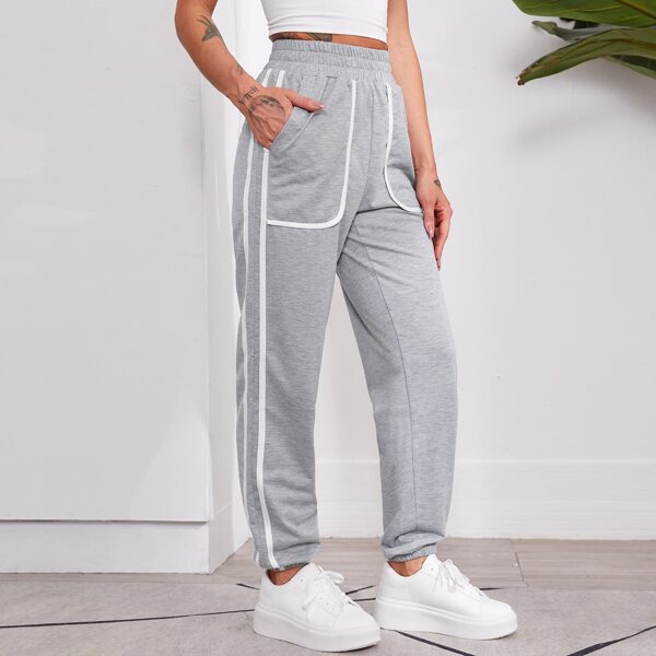 

Side Striped Slant Pocket Sports Pants, Grey