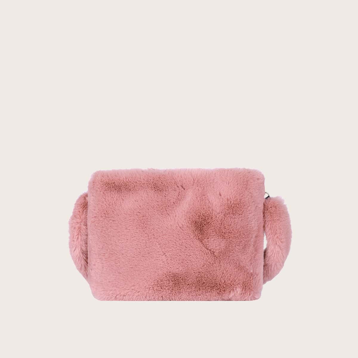 

Solid Fluffy Crossbody Bag, Dusty pink