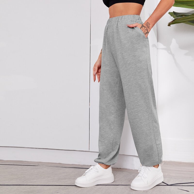 

Slant Pocket Solid Sports Pants, Grey