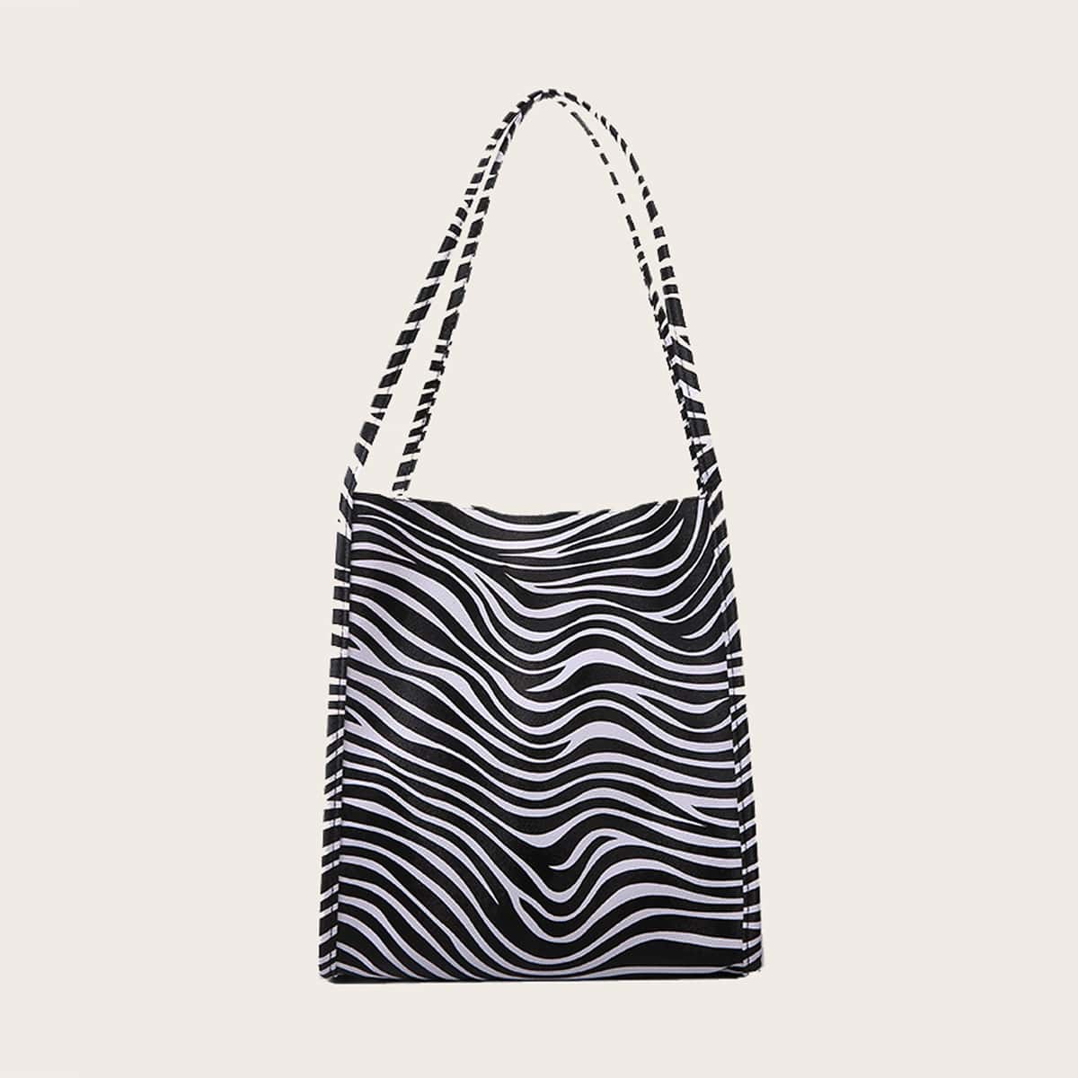 

Zebra Striped Tote Bag, Black and white
