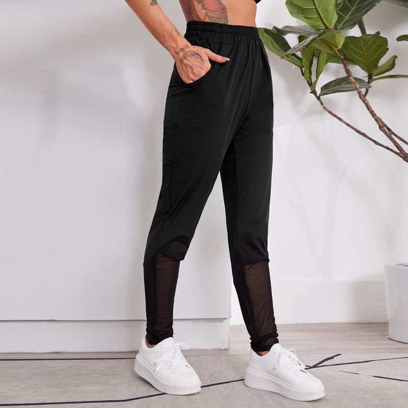 

Contrast Mesh Slant Pockets Sports Pants, Black