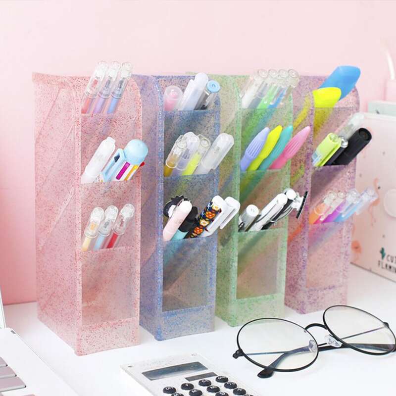 

1pc Random Multi-grid Glitter Pen Holder, Multicolor