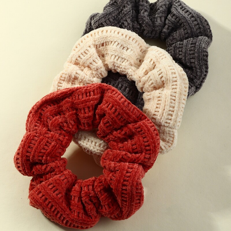

3pcs Solid Crochet Scrunchie, Multicolor