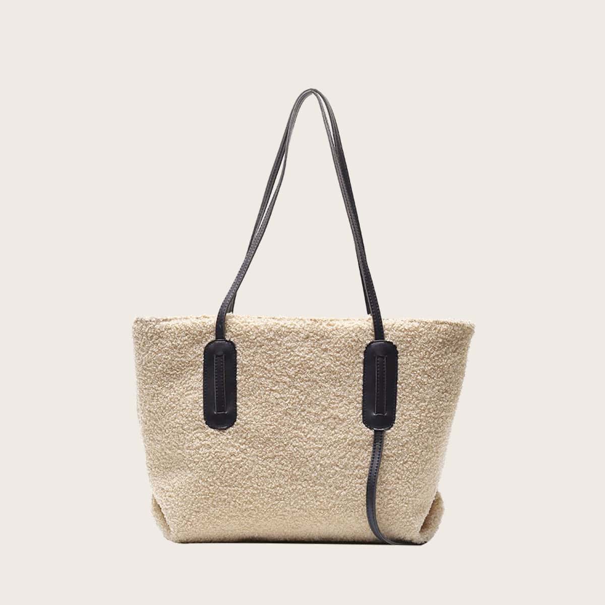 

Solid Fluffy Tote Bag, Khaki