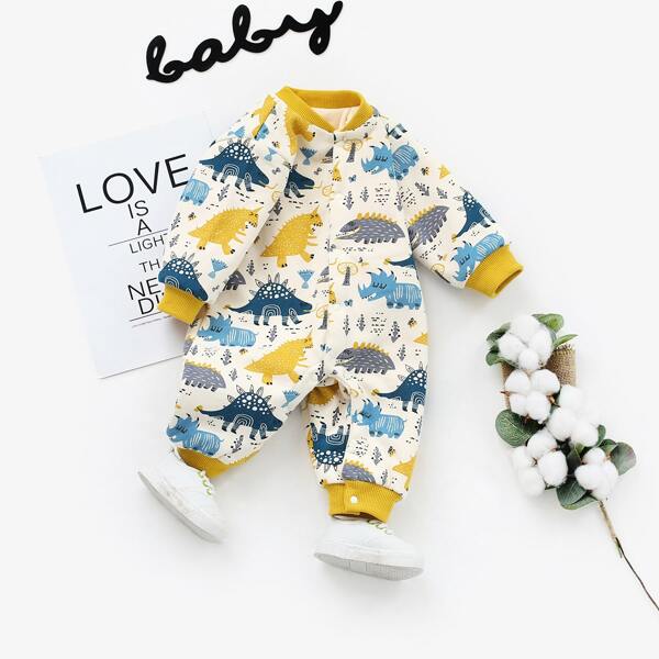 

Baby Boy Cartoon Graphic Baseball Collar Jumpsuit, Multicolor